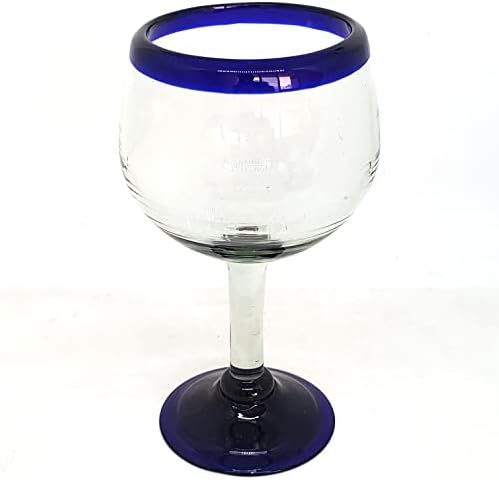 Cobalt Blue Rim 13 oz Wine Glasses (set of 6), Recycled Glass, Lead-free, Toxin-Free (13oz Wine)