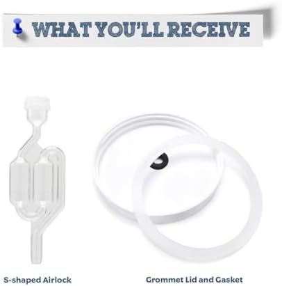 Airtight One Gallon Standard Fermentation Lid Gasket with Airlock - Turns Gallon Jar Into A Fermenter - Hard Kombucha, Beer, Wine, Cider, (S-Airlock)