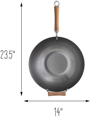 JOYCE CHEN Classic Series 14-Inch Uncoated Carbon Steel Wok Set with Lid and Birch Handles, 4 Pieces