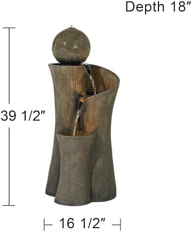 Modern Sphere Curve Cascading 39 1/2" Large LED Outdoor Indoor Fountain | Zen Decor Faux Stone Floor with Light Waterfall Water Feature for Outside