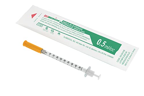 Veterinary Insulin Syringe, U-100, 0.5cc (ml), 29g x 1/2 inch (12.7mm), Individually Packed, for Pet Cat or Dog, 100 per Box, 05V2913VB