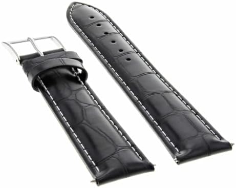 Ewatchparts 22mm Italia Leather Watch Strap Compatible With 43mm Invicta Signature II 7282 7345 Black With White Stitching