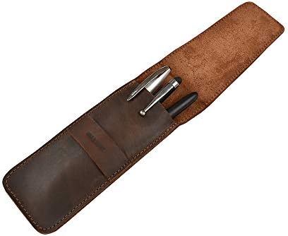 Hide & Drink, Pen Case Holder, Multi Pen Pouch, Protective Sleeve, Rustic Pouch, Office Essentials, Full Grain Leather, Handmade, Bourbon Brown