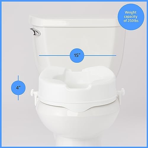 Medline Raised Toilet Seat with Secure Side Locks, 4" Elevation - 250 lbs. Capacity, for Seniors, Elderly