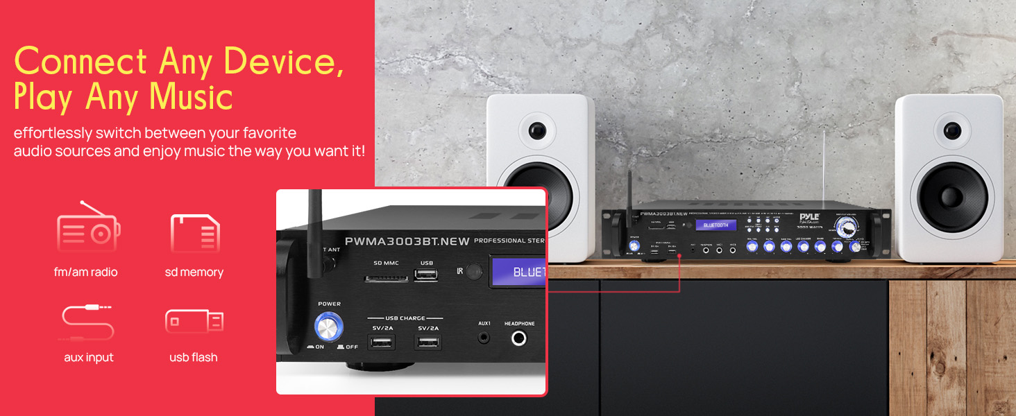 Bluetooth receiver amplifier home stereo wireless speaker speakers audio player system radio