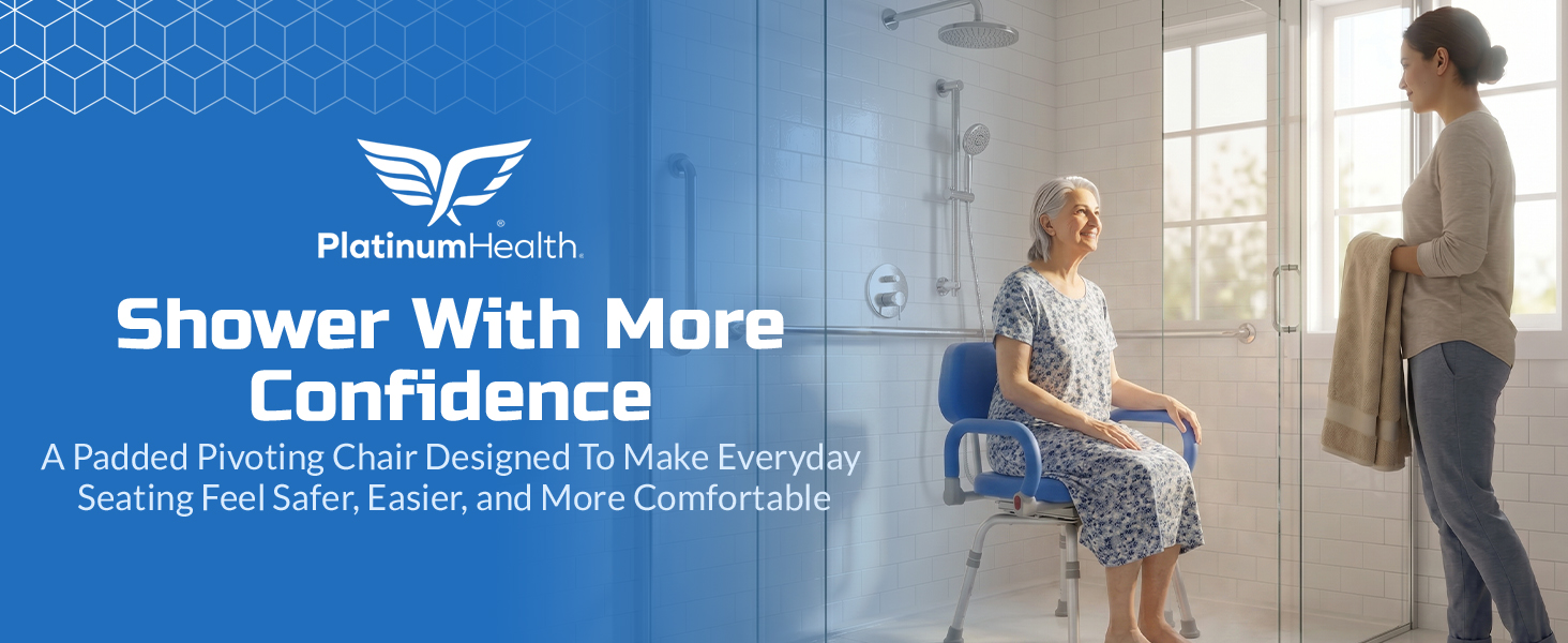 Platinum Health Revolution Pivoting Shower Chair for Bathtub, Adjustable Swivel Seat with Padded