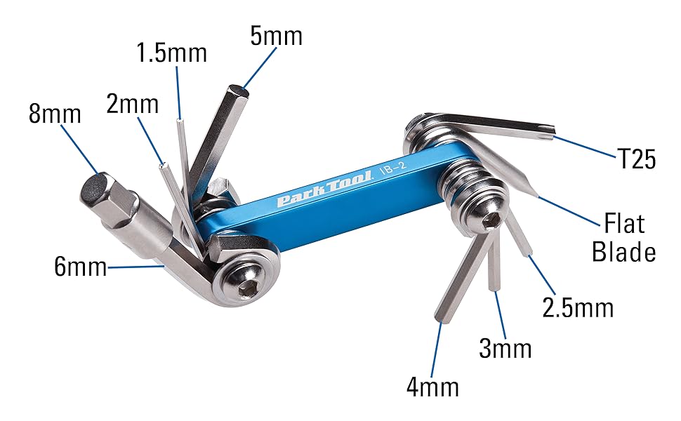 Park Tool IB-2 I-Beam multitool with hex and screwdrivers labeled