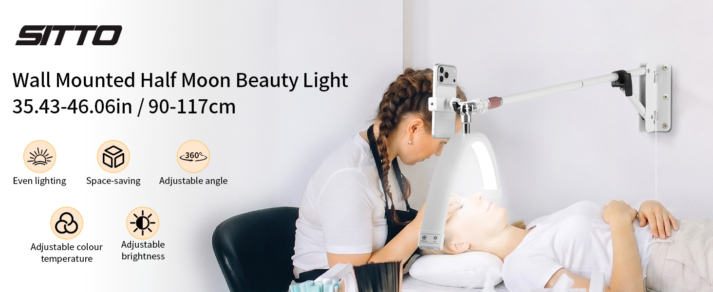Wall Mounted Half Moon Beauty Light, LED Hanging Lash Lamp, White