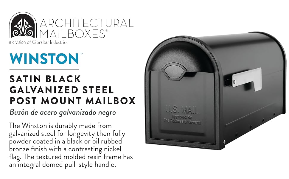 winston satin black galvanized steel post mount mailbox