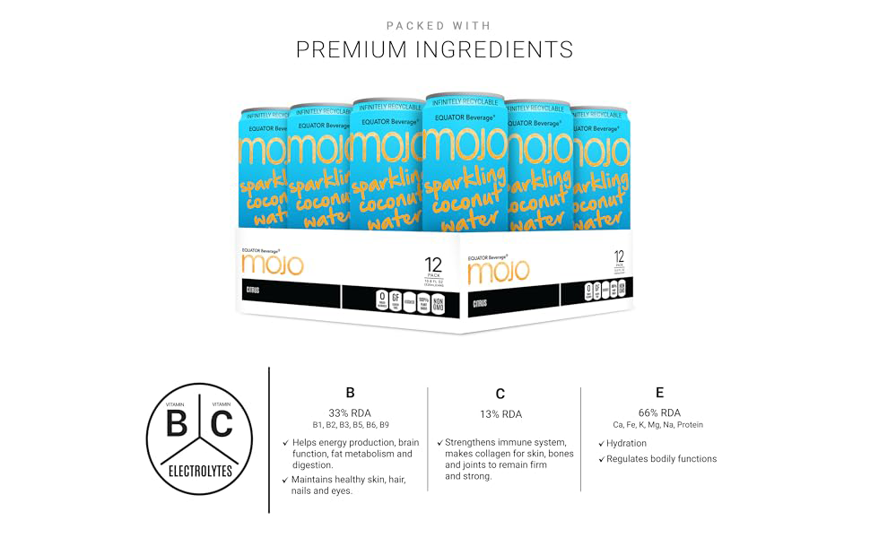 Premium Ingredients Packed MOJO Coconut Citrus Hydration Drink, 10.8oz, 12-Pack, Vitamins