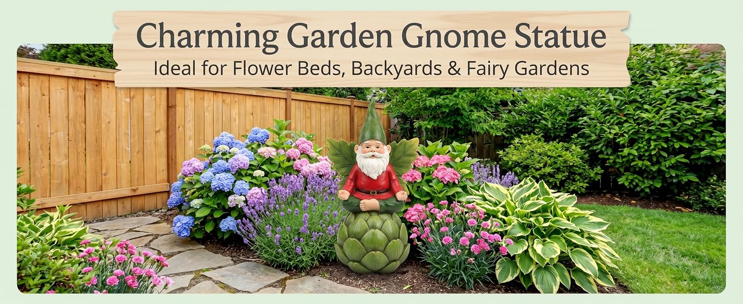 Garden Gnome Standing on Mushroom, Outdoor Decor for Yard &amp;amp; Patio