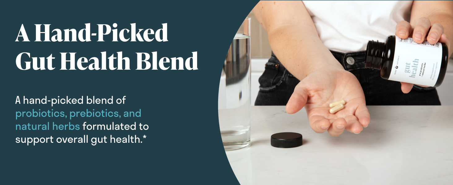 a hand-picked gut health blend, prebiotics, probiotics, herbs for gut, gut health, digestion