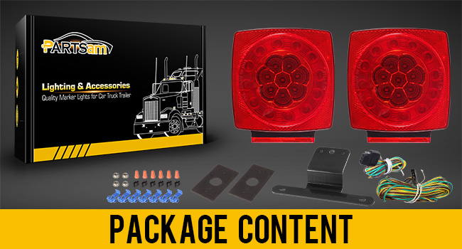 Partsam Led Submersible Square Trailer Tail Lights Kit Halo Glow with Wiring Harness, Waterproof 12V