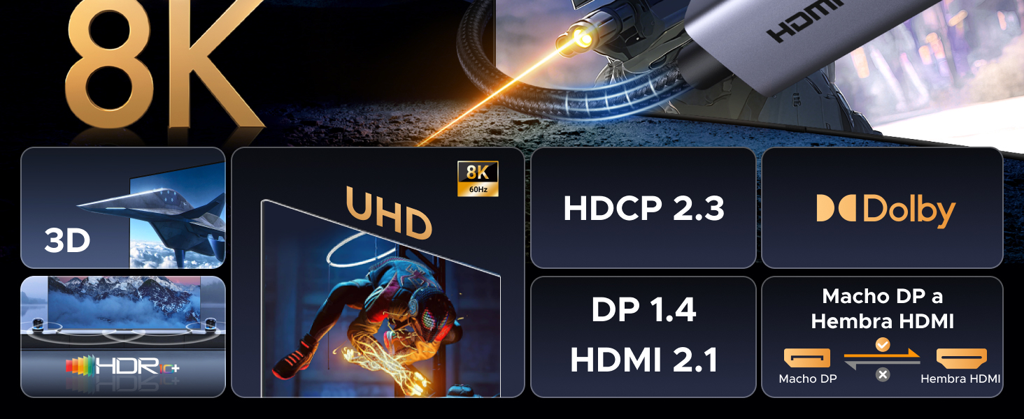 8K DP Male to HDMI Female Adapter