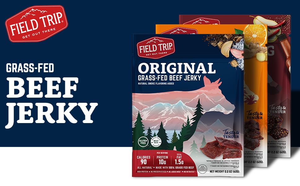 Field Trip Grass Fed Beef Jerky, Healthy Gluten Free Snacks, All Natural, Paleo-Friendly Beef Jerky