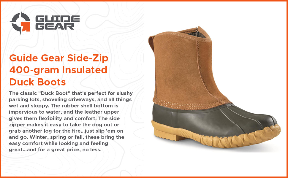 Sportsman Guide Gear Men’s Side Zip Insulated Leather Duck Boots, Winter Boots for Men