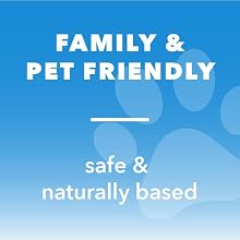 Image with text that reads "Family &amp; pet friendly" and "safe &amp; naturally based" with image of paw.