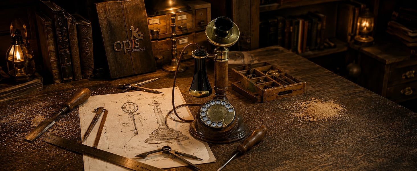 Opis Technology 1921 Cable wooden candlestick phone in workshop