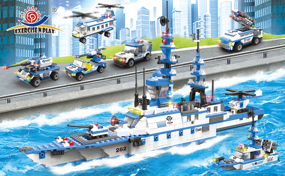 lego city police helicopter airplane plane cop 6 in 1 toy ship boat sets truck car vehicle kit