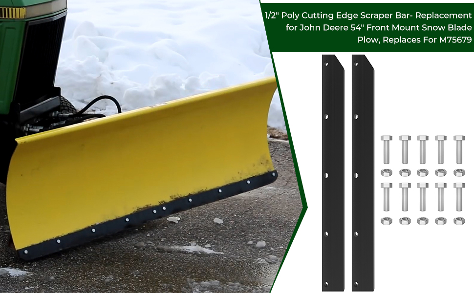 1/2&amp;#34; Poly Cutting Edge Scraper Bar- Replacement for John Deere 54&amp;#34; Front Mount Snow Blade Plow