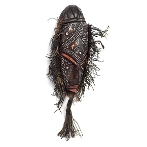 NOVICA Artisan Handmade African Sese Wood Mask Decor Aluminum Cotton Twine Ghana Brown Rustic Sack