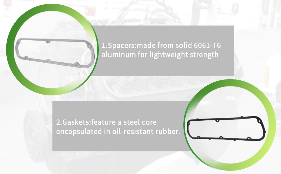 For Ford Valve Cover Spacers and Gasket Kit with Bolts- 1/2 inch Aluminum Spacers with Steel