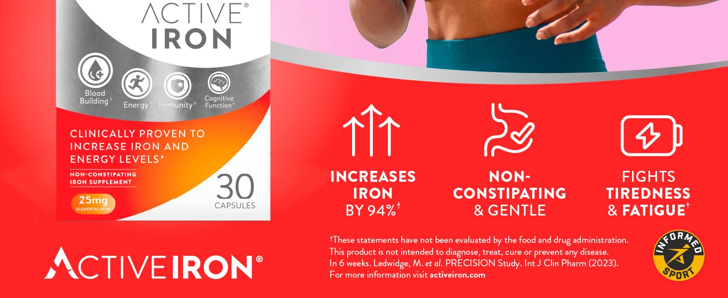 increases iron levels by 94%, non constipating and gentle, fights tiredness and fatigue
