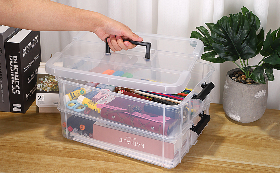 2-Tiers Stack Carry Storage Box With Handle