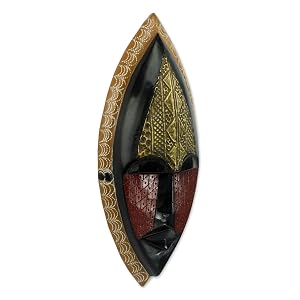 NOVICA Mask,Wall Decor,Wall Hanging, Home Decor,Handmade,Wall Art,Multicolor Mask, Black,Wooden Mask