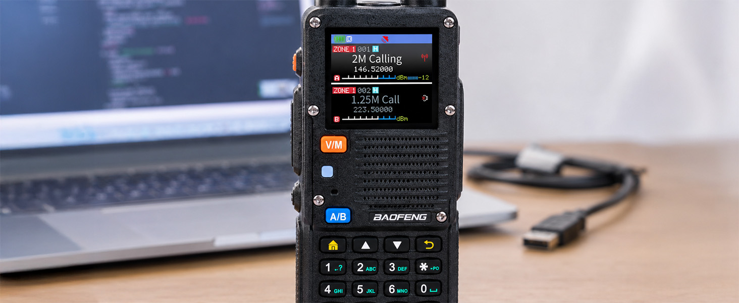 Close-up beauty shot of the radio screen with a premium overlay showing organized zone