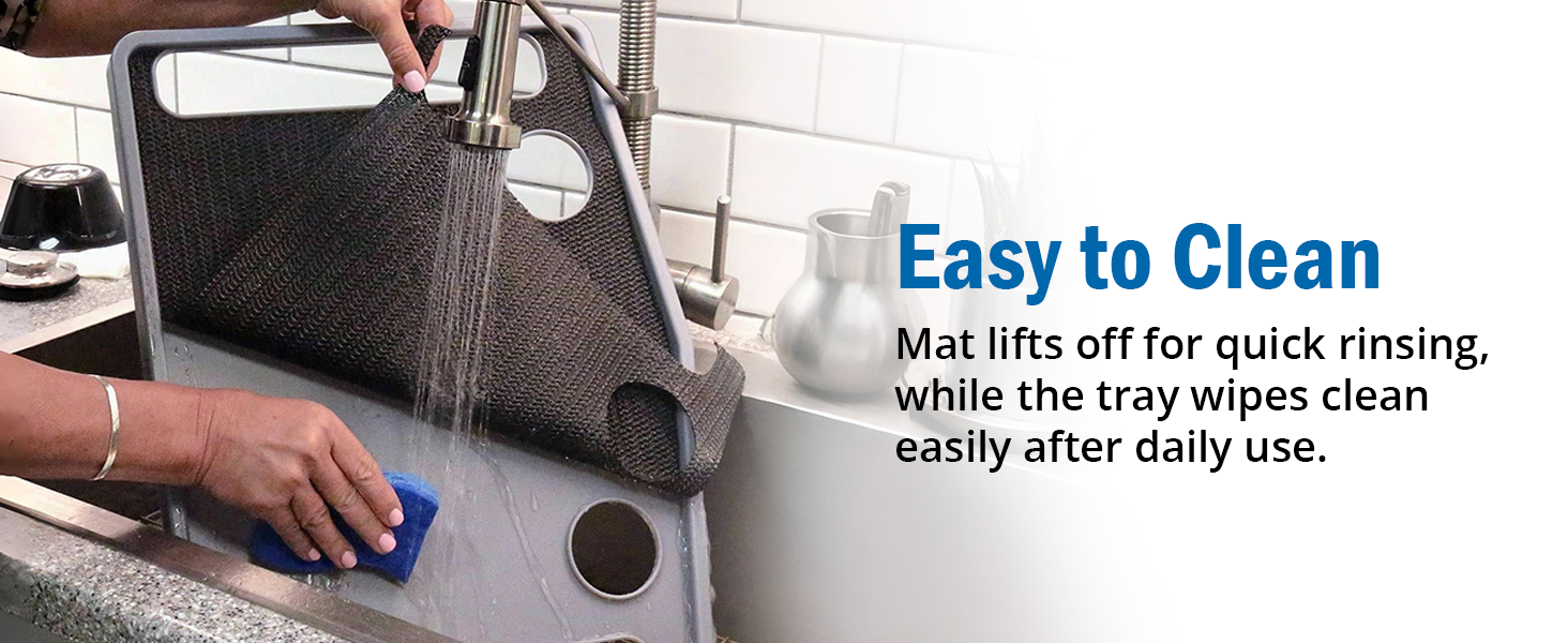 Easy to clean tray removable mat wipes down quickly after daily use