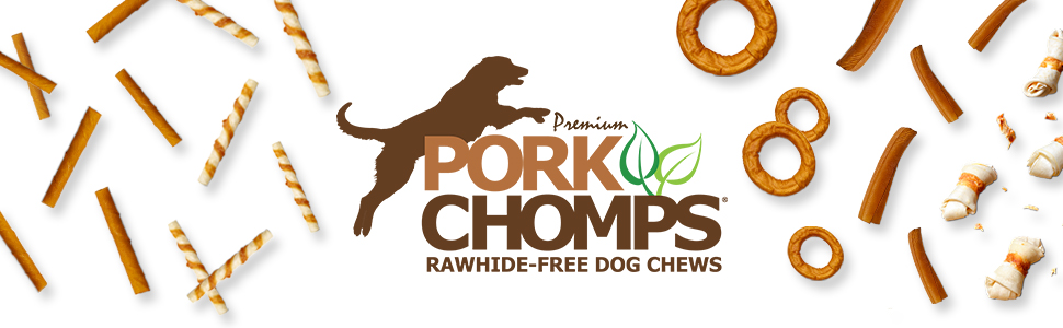 Pork Chomps logo with falling treats