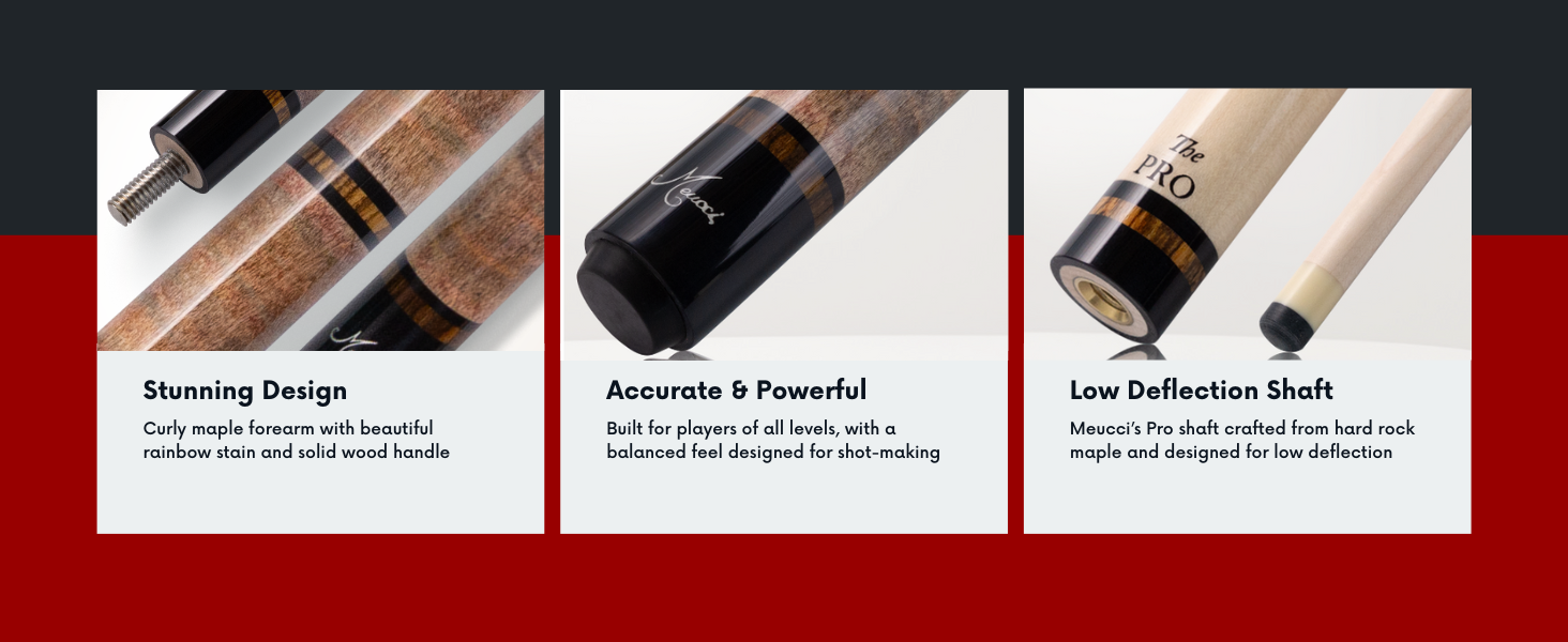 Features a stunning natural wood design with balanced feel for accurate shot making