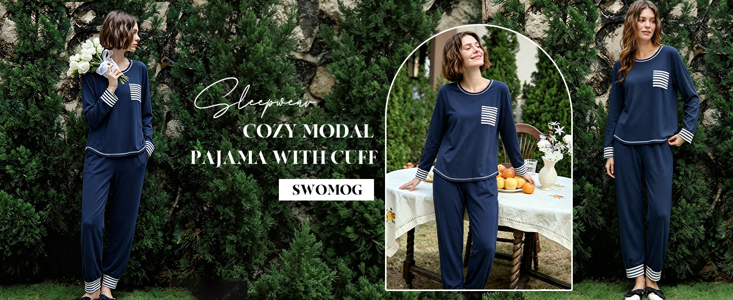 SWOMOG Womens Pajamas Set Long Sleeve Sleepwear with Pants