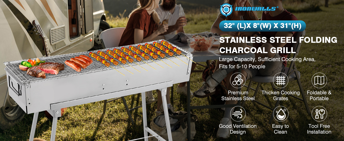 charcoal grills, charcoal grill, stainless steel charcoal grill, rectangular charcoal grill 32 Inch