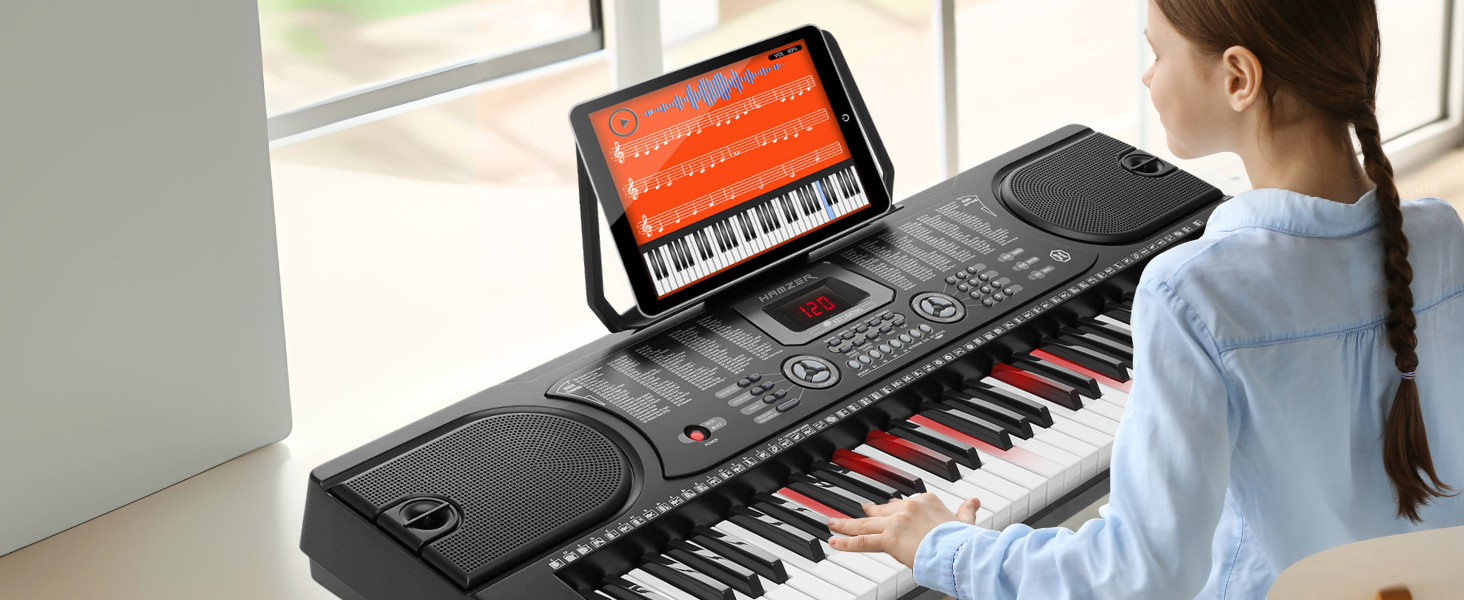 Hamzer 61 Key Beginner Music Keyboard Digital Piano Learn Light Up Lesson Kids