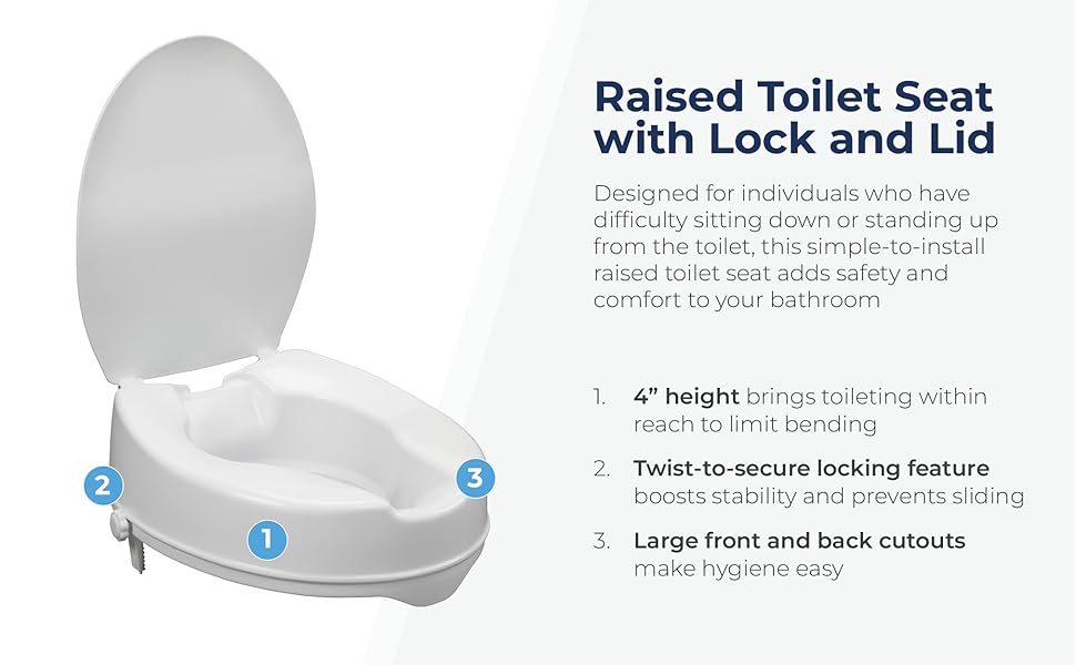 raised toilet seat with lock and lid