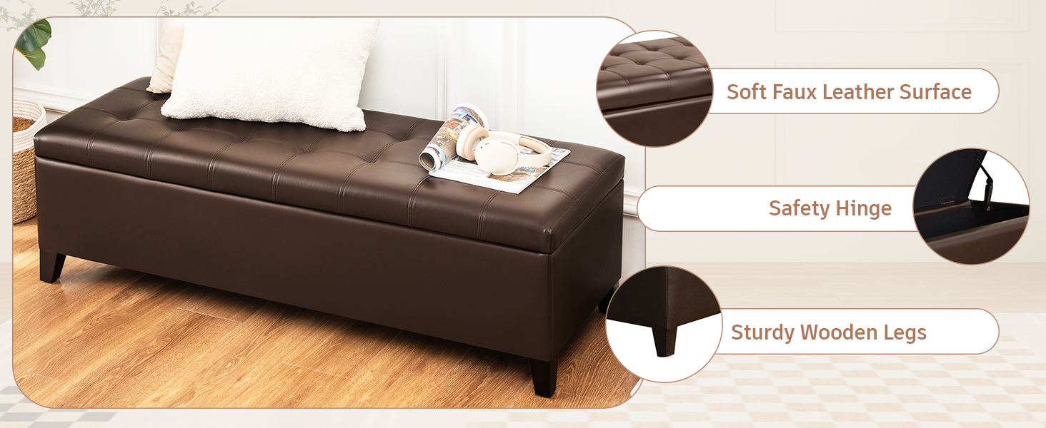 faux leather safety hinge wooden legs