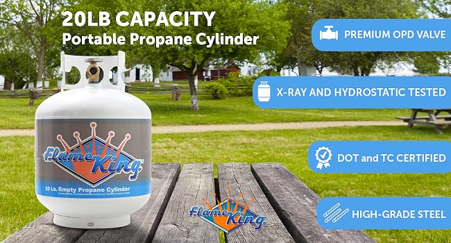 Flame King 20LB Empty Steel Propane Tank LP Cylinder with Type 1 OPD Valve, for Grills and BBQs
