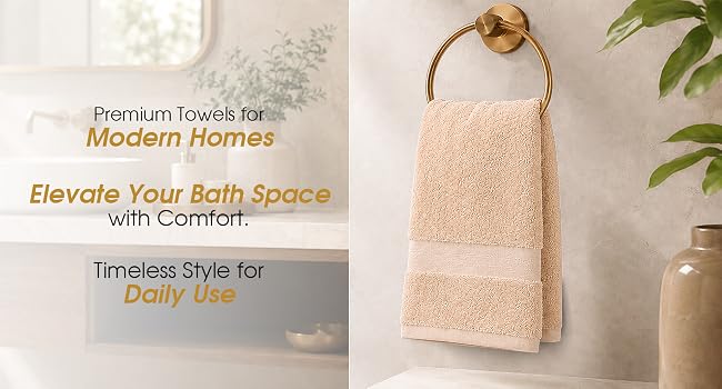 Beige Cotton Hand Towel Set of 4, Soft, Highly Absorbent, Quick Dry, Premium Bathroom Towels.