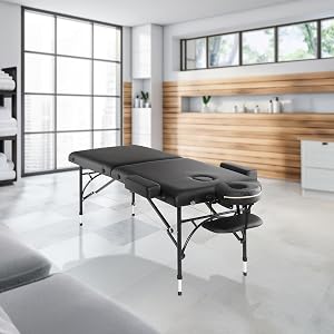 Comfortable padded table, salons, therapy, sturdy frame, tilt backrest, headrest, massage, treatment