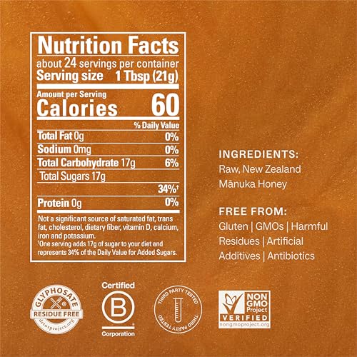 Manukora Raw Manuka Honey MGO 600+ New Zealand Non-GMO Immune Support 250g | B-Corp Certified, monofloral, 3rd party tested, glyphosate residue-free, traceable hive-to-hand, now in glass