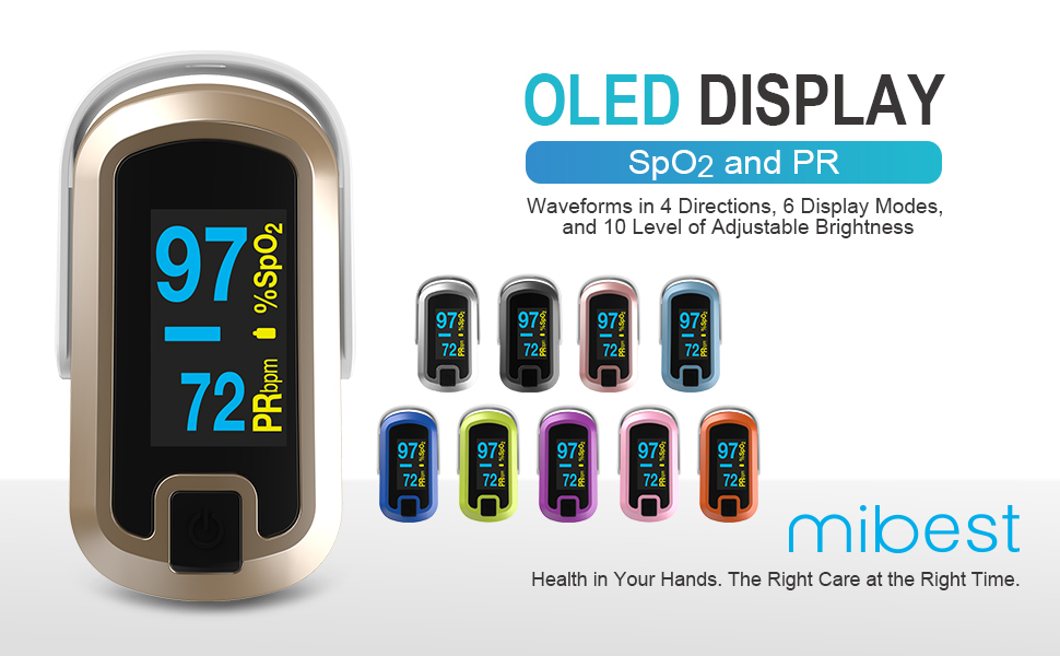 mibest OLED Finger Pulse Oximeter, O2 Meter, Dual Color White/Luxury Gold