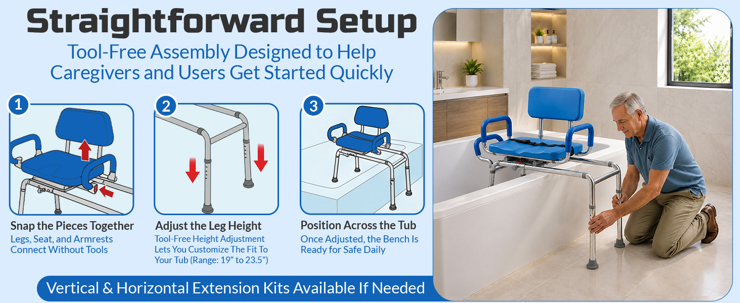 Platinum Health Carousel Sliding Shower Chair Tub Transfer Bench with Swivel Seat, Premium Padded