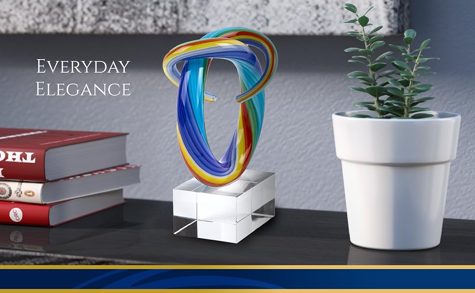 Mouth-Blown Glass Wave Sculpture on Crystal Base