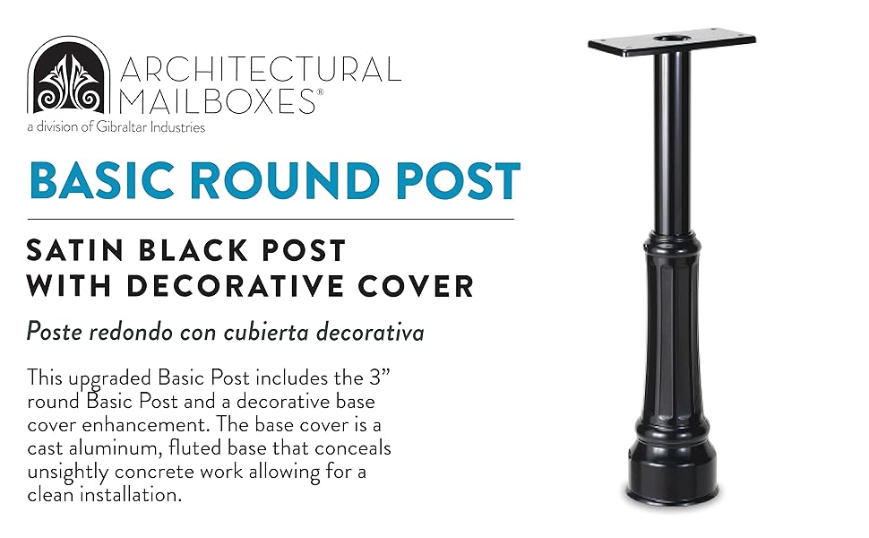 satin black round post with decorative cover