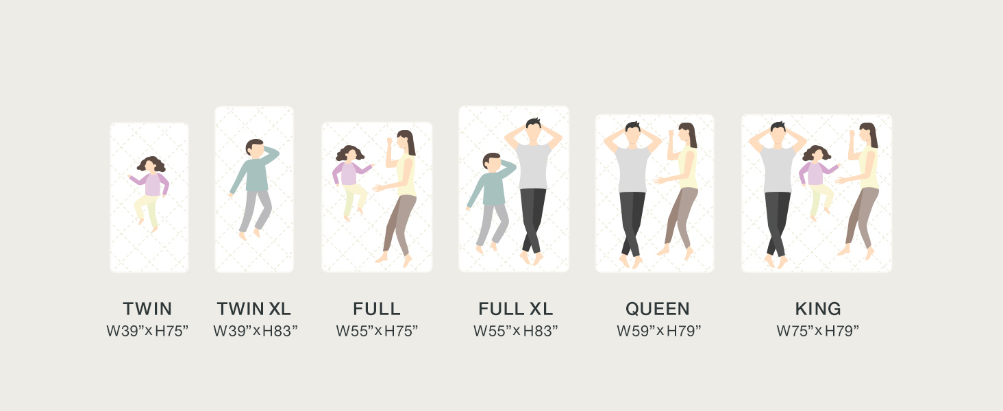 FULI futon size options include Twin, Twin XL, Full, Full XL, Queen, and King