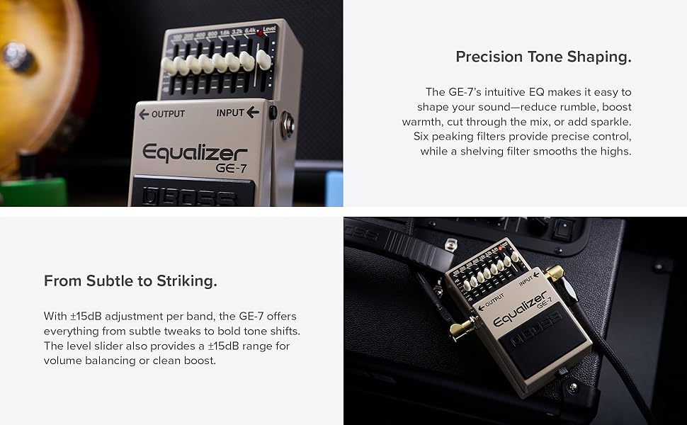 BOSS; Roland; Pedal; EQ; Equalizer; Graphic; 7-Band; Pedalboard; Guitarists; Electric; Acoustic
