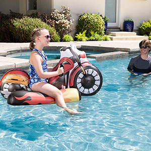 learn to swim;pool rider for kids;pool games for kids;toddler floatie;beach float;blow up motorcycle