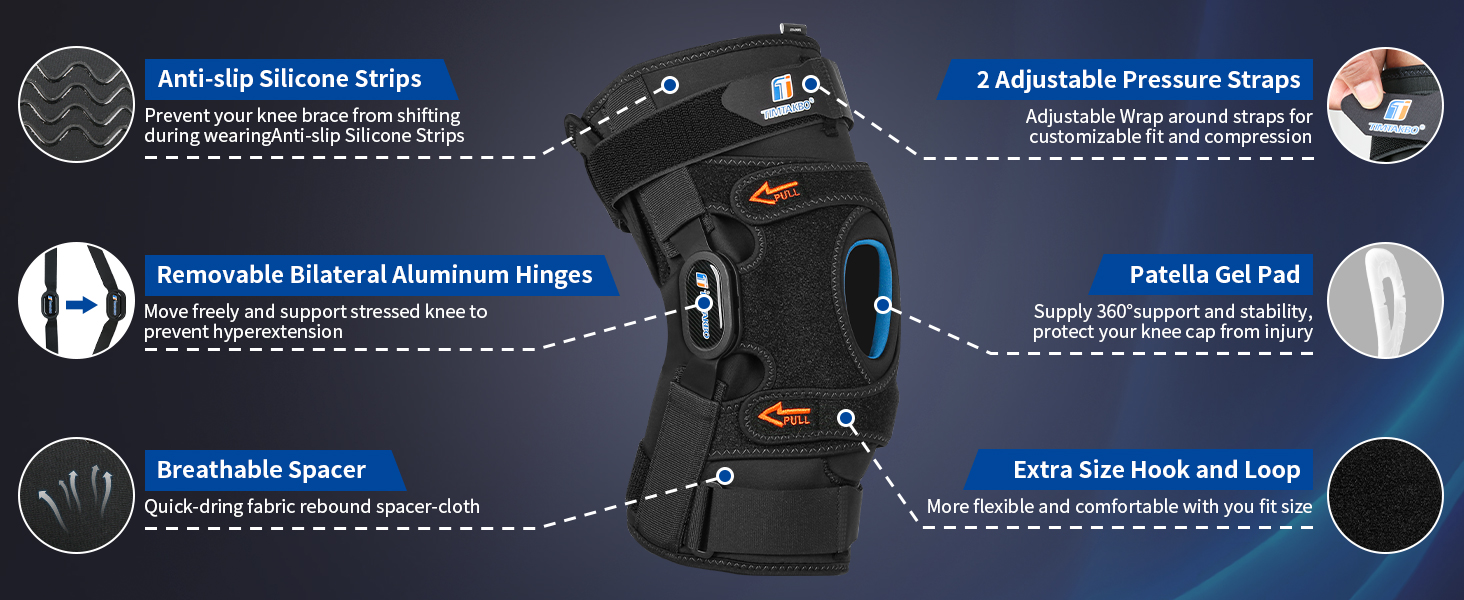 hinged knee brace with side stabilizers for men women